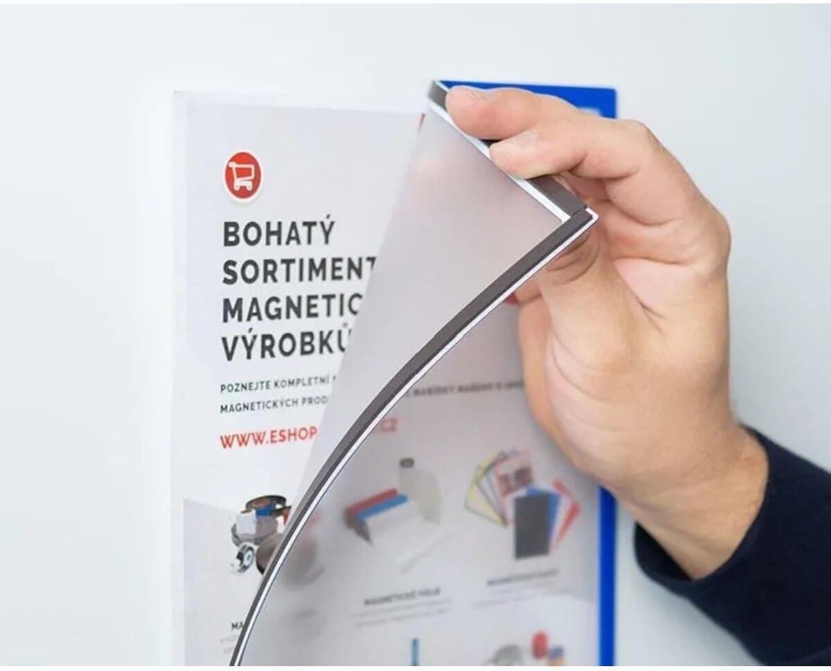 hdg 5 adet Mıknatıslı Şömiz Manyetik Evrak Tutucu Şeffaf Magnet Şömiz Dosya 21x30cm A4 - MAVİ KENARLI