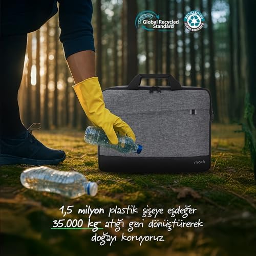 Unicity Eco MCE-1112 Çevre Dostu Laptop Çantası, YKK Fermuarlı Çantası,  Air/Pro ile Uyumlu Bilgisayar Çantası, Erkek Kadın 14.1 inç Notebook El Çantası, Gri