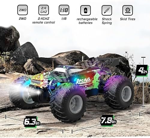 2.4GHz Uzaktan Kumandalı LED Işıklı 1:18 Ölçek Şarjlı Hız Yapan Arazi Aracı (K.Yeşil)