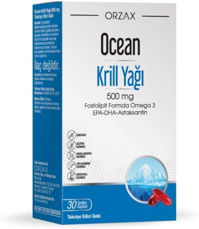 Orzax Ocean Krill Oil 500mg Balık Yağı İçeren Takviye Edici Gıda 30 Kapsül