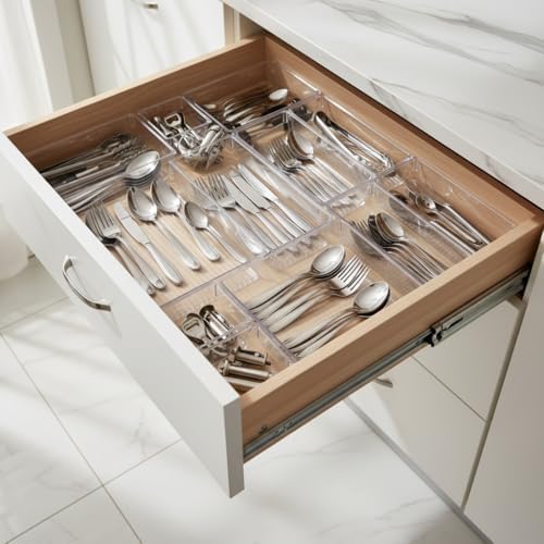 5 Parça Kırılmaz Akrilik Çekmece İçi Düzenleyici Seti – Şeffaf Çok Amaçlı Mutfak Kaşıklık, Banyo Makyaj ve Ofis Masaüstü Organizer Kutusu