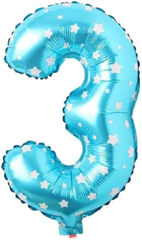 3 Rakamlı 16 İnç Mavi Yıldızlı Folyo Balon 36 CM (Mavi)