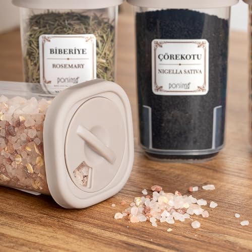 1061 Döner Kapaklı Etiketli Baharatlık Seti - 12'li Cappuccino Kapaklı 350 cc