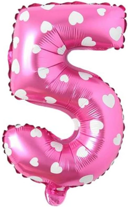 5 Rakamlı 16 İnç Pembe Kalpli Folyo Balon 36 CM (Pembe)