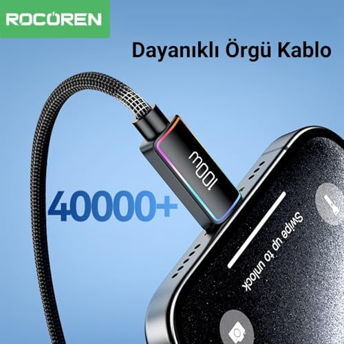 100W Type-C to Type-C RGB Aydınlatmalı Örgülü Şarj ve Data Kablosu 1 Metre