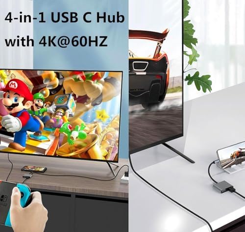 USB-C - HDMI VGA Adaptör | 4K HDMI, 1080P VGA, USB 3.0 Bağlantı Noktası, OTG Desteği |, iPad Pro, Galaxy ile Uyumlu Çoklu Ekran Dönüştürücü, EVINTO