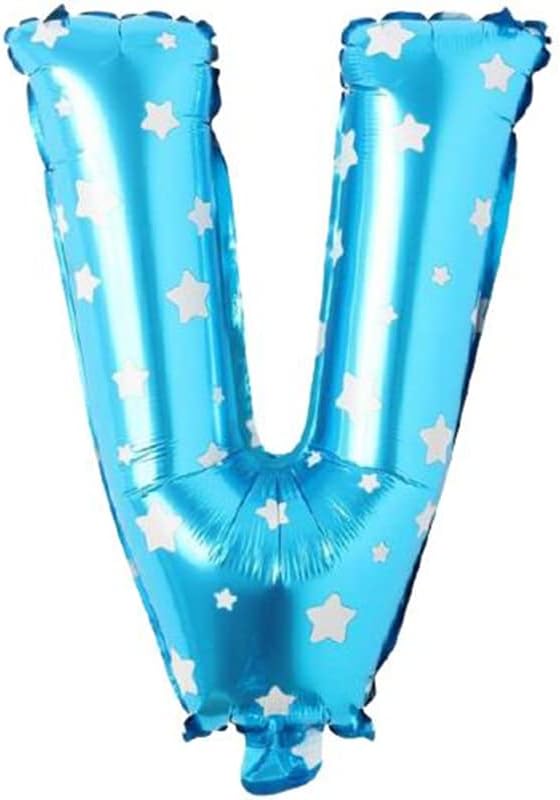 V Harfi 16 İnç Mavi Yıldızlı Renk Folyo Balon 36 CM (Mavi)