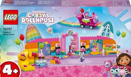 Gabby’nin Parti Odası 10797 – 4 Yaş ve Üzeri Çocuklar Doğum Günü Hediyesi Fikri, Parti Oyuncakları, Mini Bebek Figürleri ve Hayvan Figürleri İçeren Yaratıcı Oyuncak Yapım Seti (252 Parça)