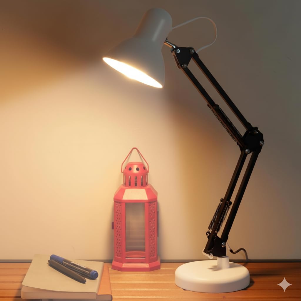 Akrobat Tertial Masa Lambası – 360° Hareketli Oynar Başlıklı Metal Gövde, Masa Üstü Çalışma ve Kitap Okuma Lambası, Sağlam Malzeme ile Uzun Ömürlü Aydınlatma-Ev Tipi Ampül (Beyaz)
