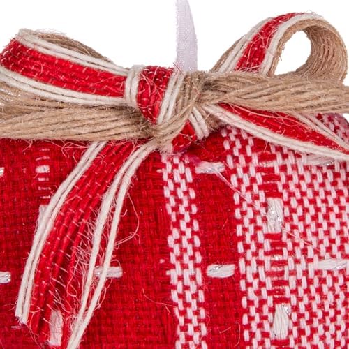 Yılbaşı Süsü Ekose Desenli Kalp Kırmızı 9x9 Cm.