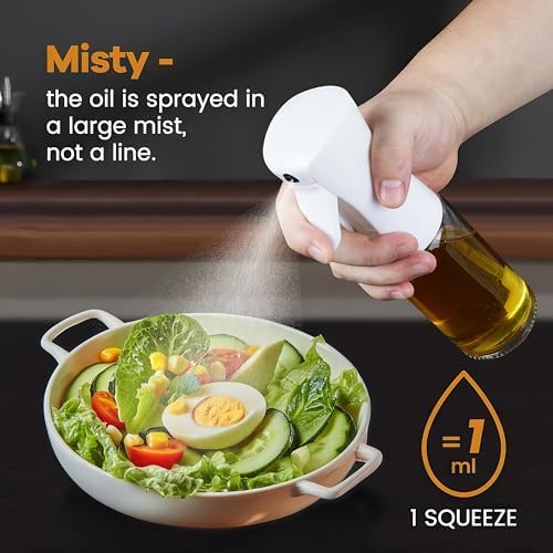 Cam Yağ Sprey Şişesi 200ml – Manuel Basınçlı Zeytinyağı Püskürtücü, Gıda Uyumlu Yağ Şişesi, Airfryer, Salata ve Fırın Yemekleri için Mutfak Spreyi, Çok Amaçlı Sprey Şişesi, EVINTO