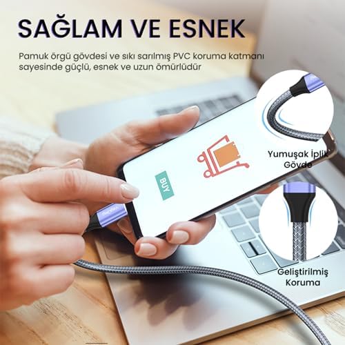 USB 3.1 Type-C PD 100W 5A 10Gbps 4K 60Hz Destekli Kablo 2 Metre