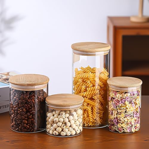 4 Adet Cam Saklama Kavanozları Seti, Ahşap Kapaklı, 6,5 cm Genişlik