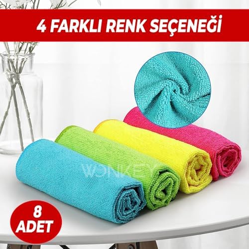 - 8'li Mikrofiber Bez Temizlik Bezi, Süper Emici Mutfak Temizlik Bezi, Leke Bırakmaz Bulaşık Kurulama Bezi 30x30 cm - 8'li Paket