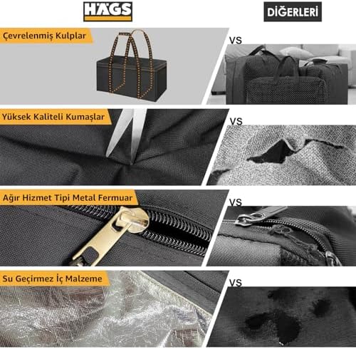 Bahçe Mobilya Yastığı, Minderi Saklama Çantası Hurç, Yatak, Yorgan, Yastık Organizer, Düzenleyici, Depolama Hurcu, Çantası, Büyük Boy - 275 Lt Siyah