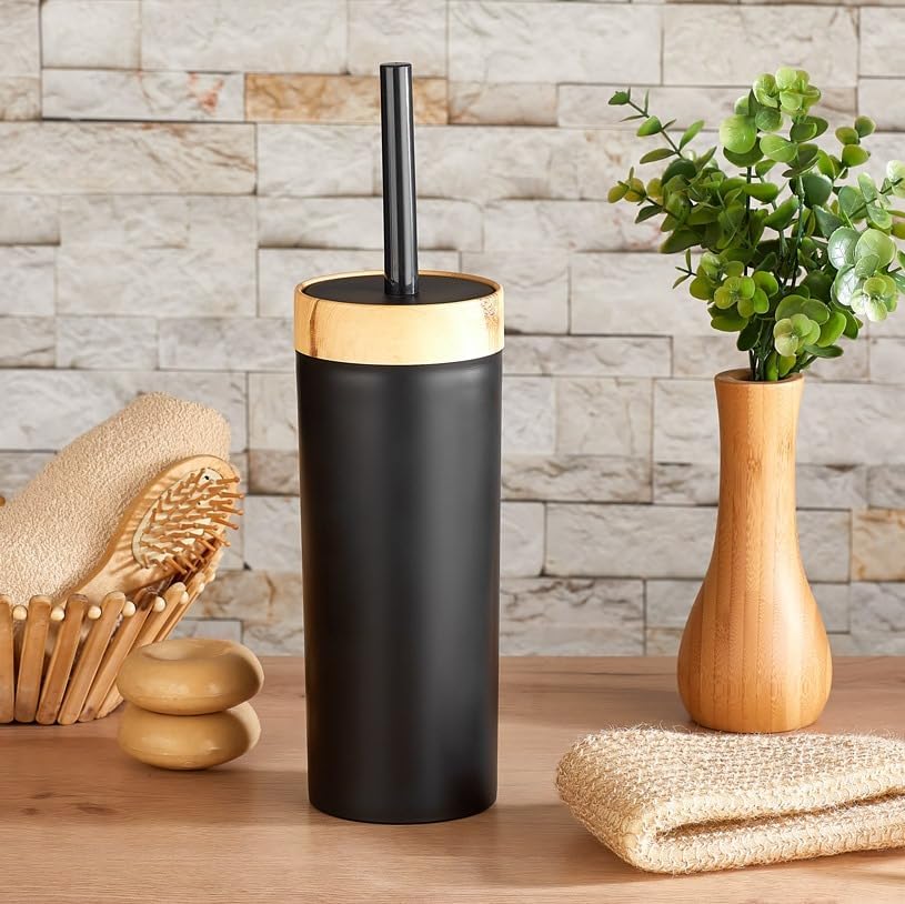 Bambu Görünümlü Ahşap Desen Tuvalet Fırçası Seti (- MUTFAK - TUVALET - BALKON) (SİYAH, FIRÇA)