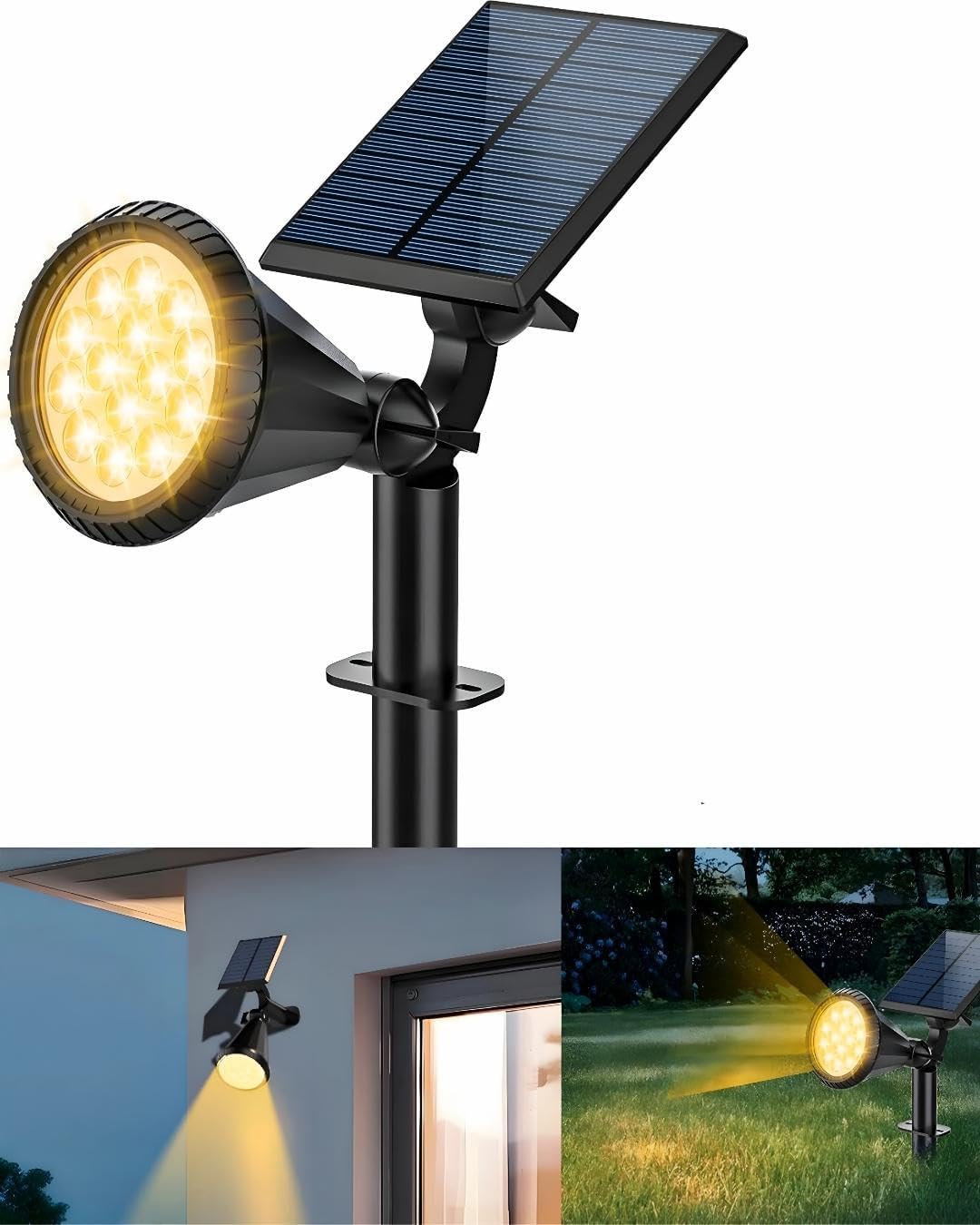 AMBER18 LED Spot Güneş Enerjili Bahçe Aydınlatma Lambası, Fotoselli, Spike Aplik, 18W Su Geçirmez Dış Mekan Solar Lamba, Ağaç,, Garaj, Havuz, Duvar Ve Zemin Montajına Uygundur 42 CM