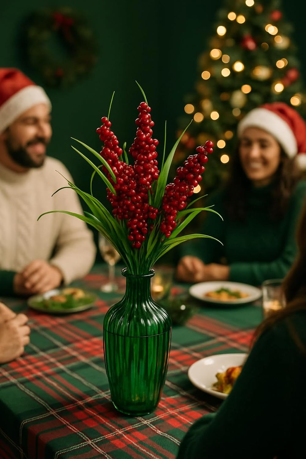 Yapay Çiçek Kırmızı Kokina Demetİ Kokina Çiçeği Yılbaşı Süsü Yılbaşı Ağacı Süsü Kırmızı Yeşil Lüx