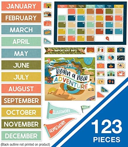 Dellosa Let's Explore Takvim Bülten Panosu Seti —Aylık, Sınıf, Ödev ve Önemli Bilgi Başlıkları ile Takvim, Motivasyon Posteri, Renkli Vurgular, Sınıf Dekoru (123 adet)