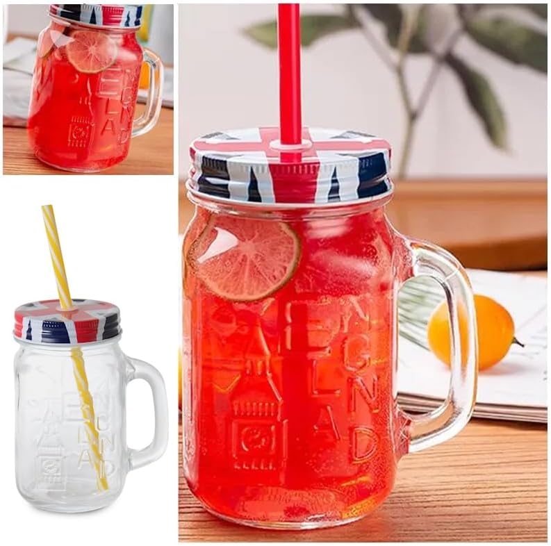 2 Adet Pipetli Kapaklı Cam Kupa England Kupa Bardak 490 ml