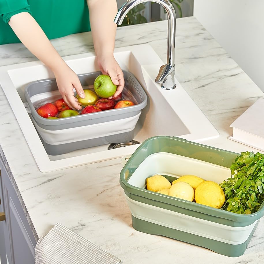 Lüks Plastik Katlanabilir Akordiyonlu 7 Litre Hazneli Tıpalı Badya - Gri No.2