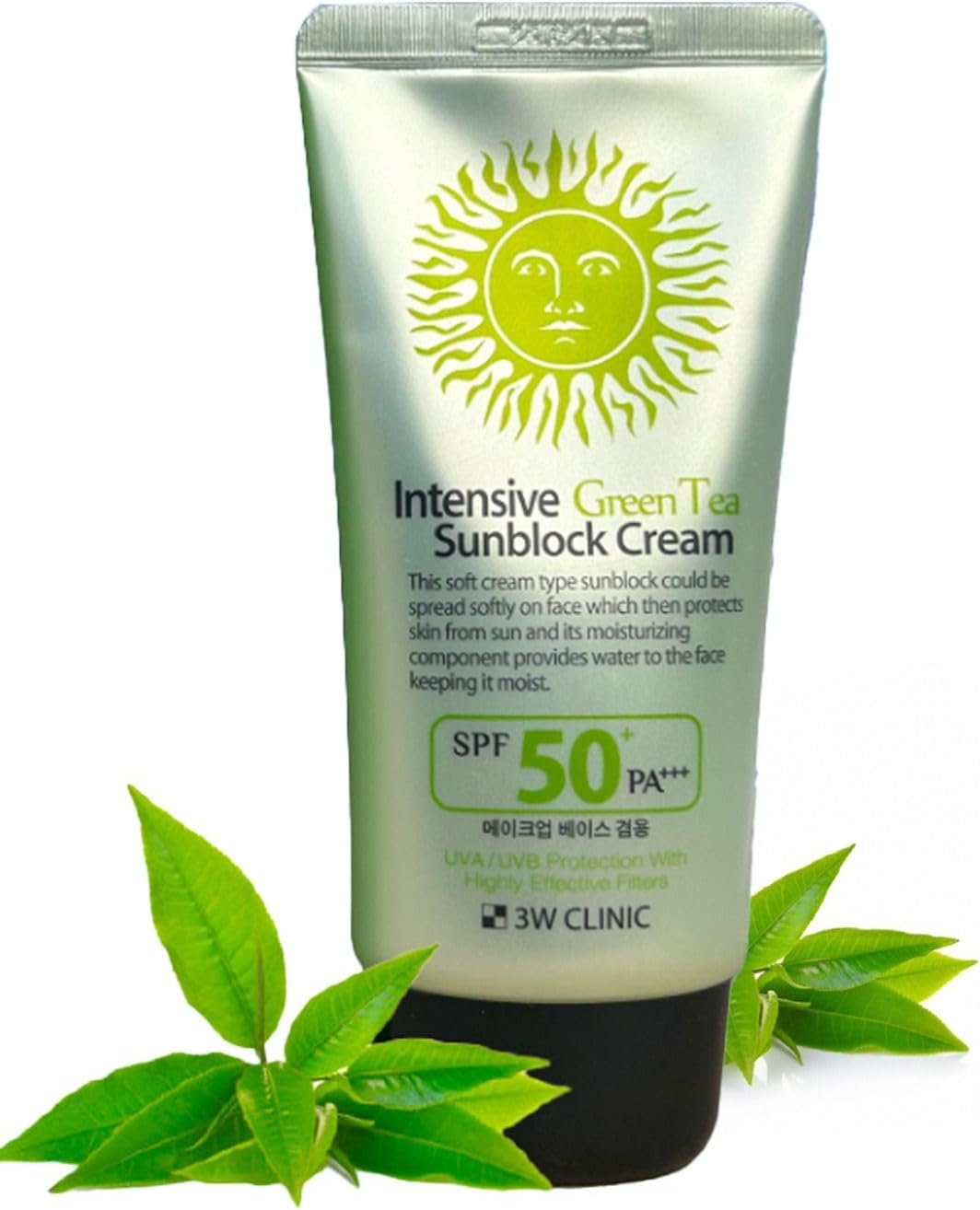 3W Clinic Yatıştırıcı ve Nemlendirici Yeşil Çay İçeren Büyük Boy Güneş Koruyucu 3W Clinic SPF 50+ PA +++ 70ml