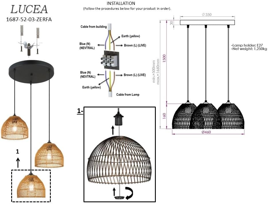 Zerf Üçlü Siyah Avize