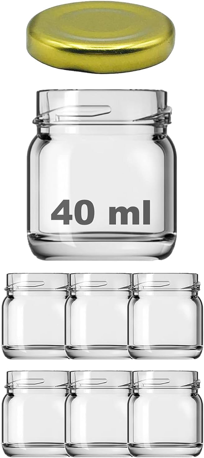 6 Adet 40 ml Cam Kavanoz, Metal Kapaklı, Şeffaf Konserve Kavanozu (40 Mililitre) 6 Adet