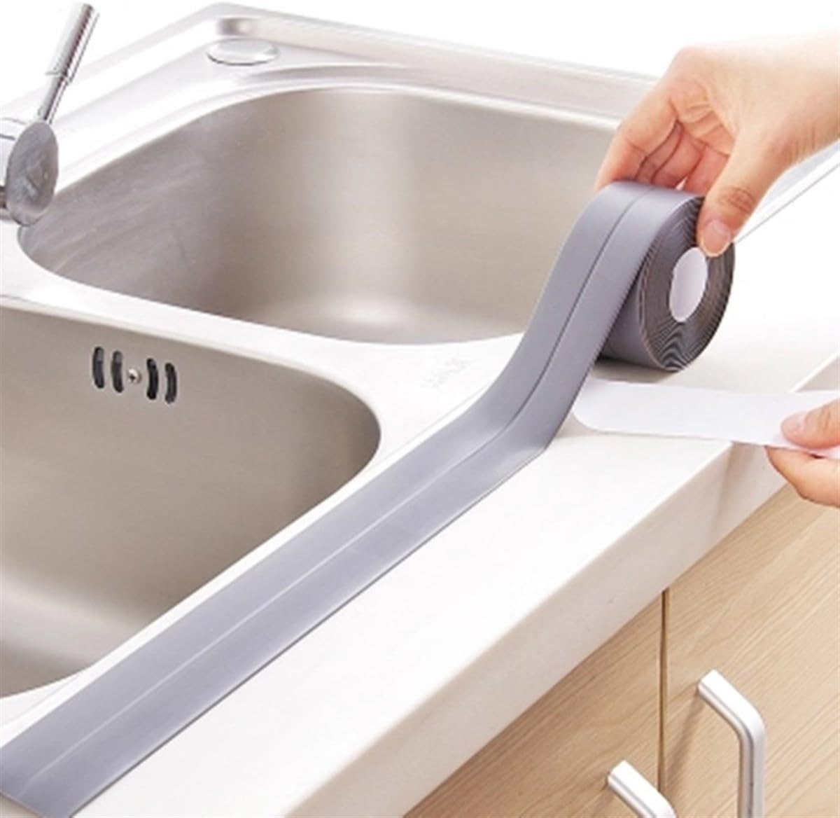 -Gri Su Sızdırmaz Banyo Mutfak Lavabo Küvet İzolasyon Şerit Bant