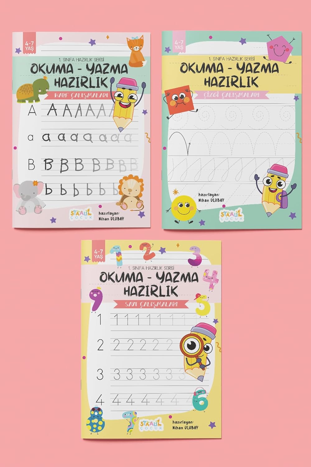 1. Sınıfa Hazırlık Serisi / Okuma - Yazma Hazırlık Seti / 3 Kitap (Çizgi - Harf - Sayı)