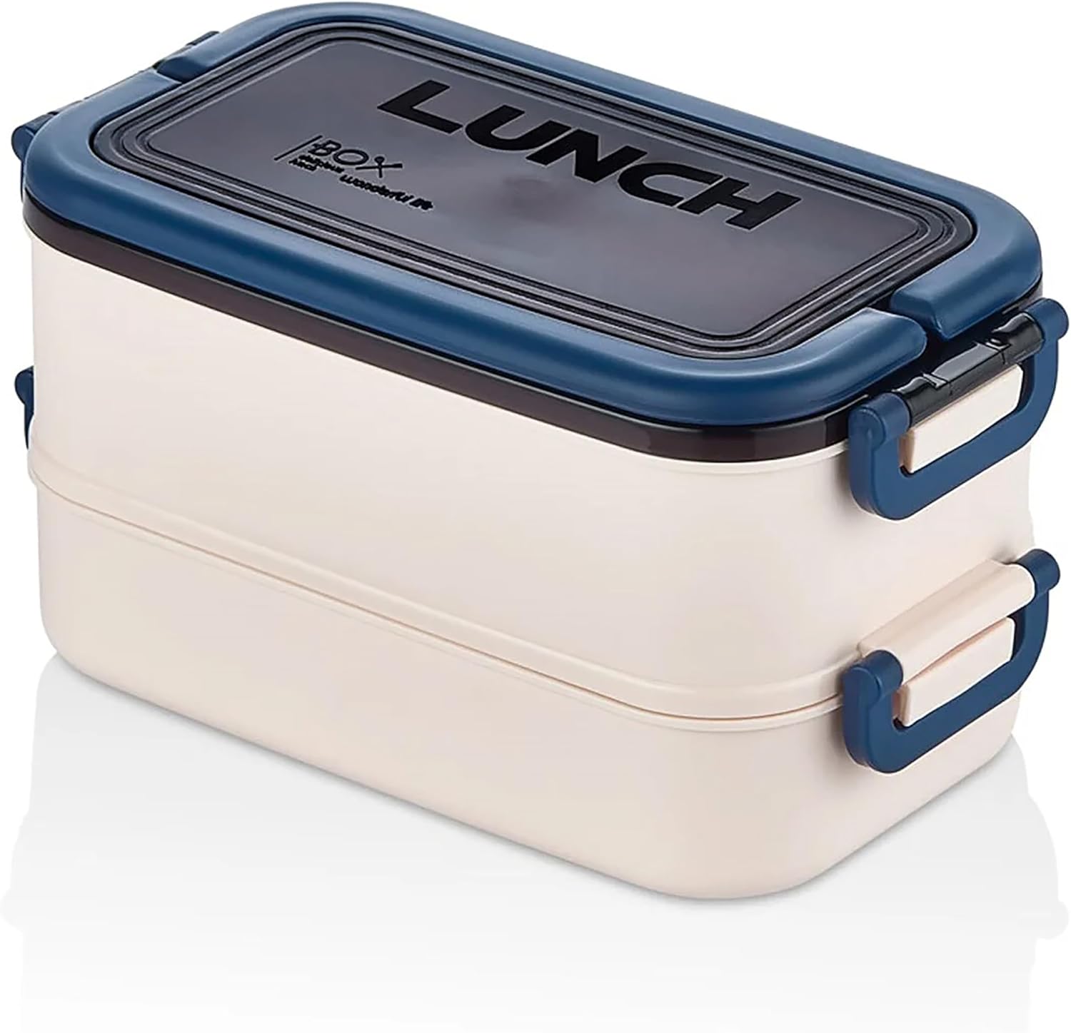 2 Katlı Taşınabilir Yemek Kabı, Lunch Box, Diyet Beslenme Kutusu, Çatal Kaşık Dahil, 11.5 x 21 x 11.5 cm (Mavi)