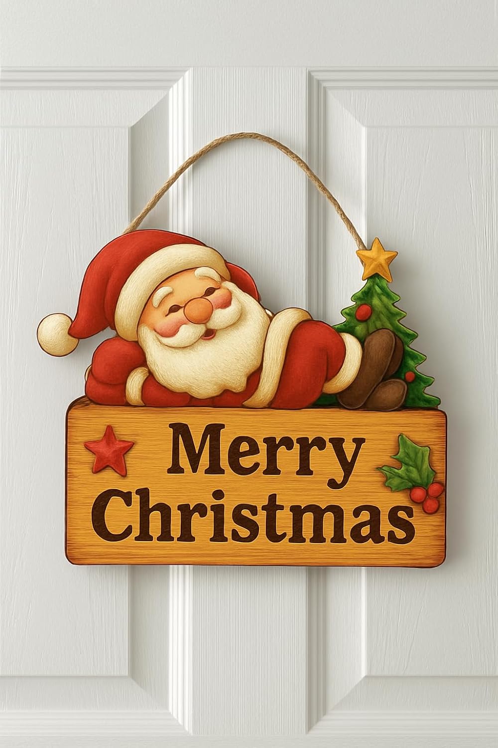 Yıldızlı Ahşap Kapı Süsü Yılbaşı Mazemeleri Yılbaşı Temalı Hediyeler 2026 (25-20 cm)