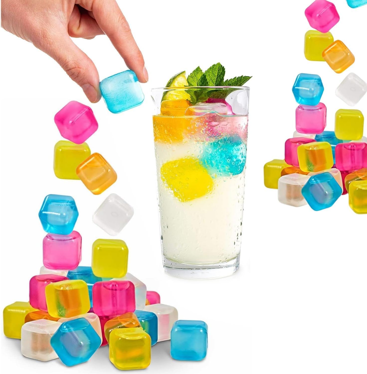 24 Adet Su Dolu Renkli Buz Küpleri Kokteyl Meşrubat Çok Amaçlı Buz Buzluk Küpler Renkli Küp