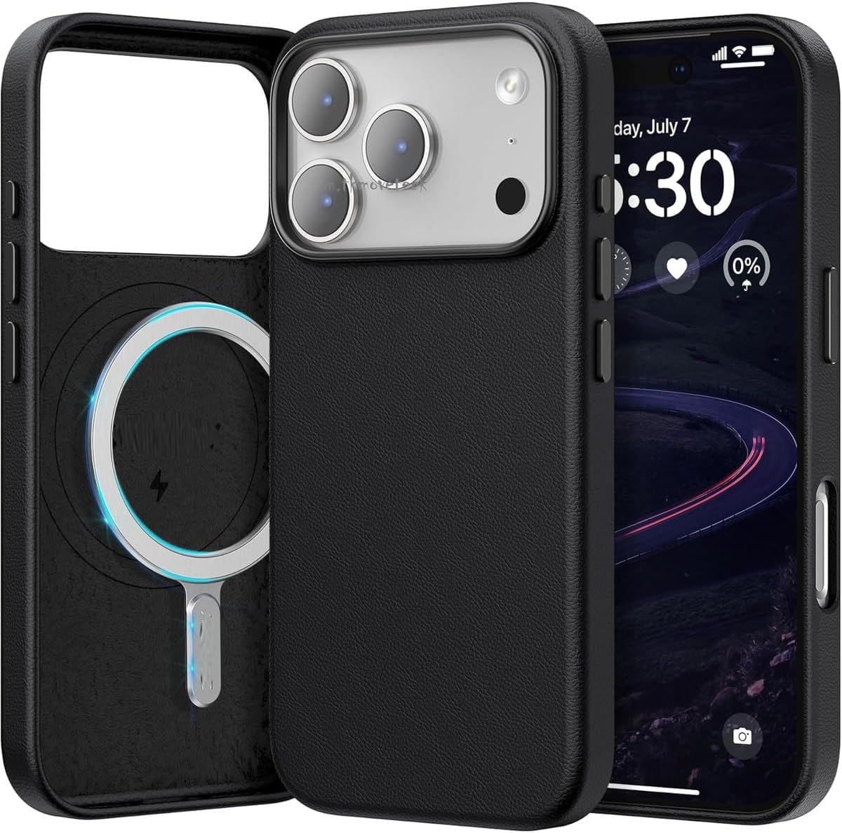 - 17 Pro Max ile uyumlu Kılıf Deri Kapak Hassas Butonlı içi Kadife Sert Silikon