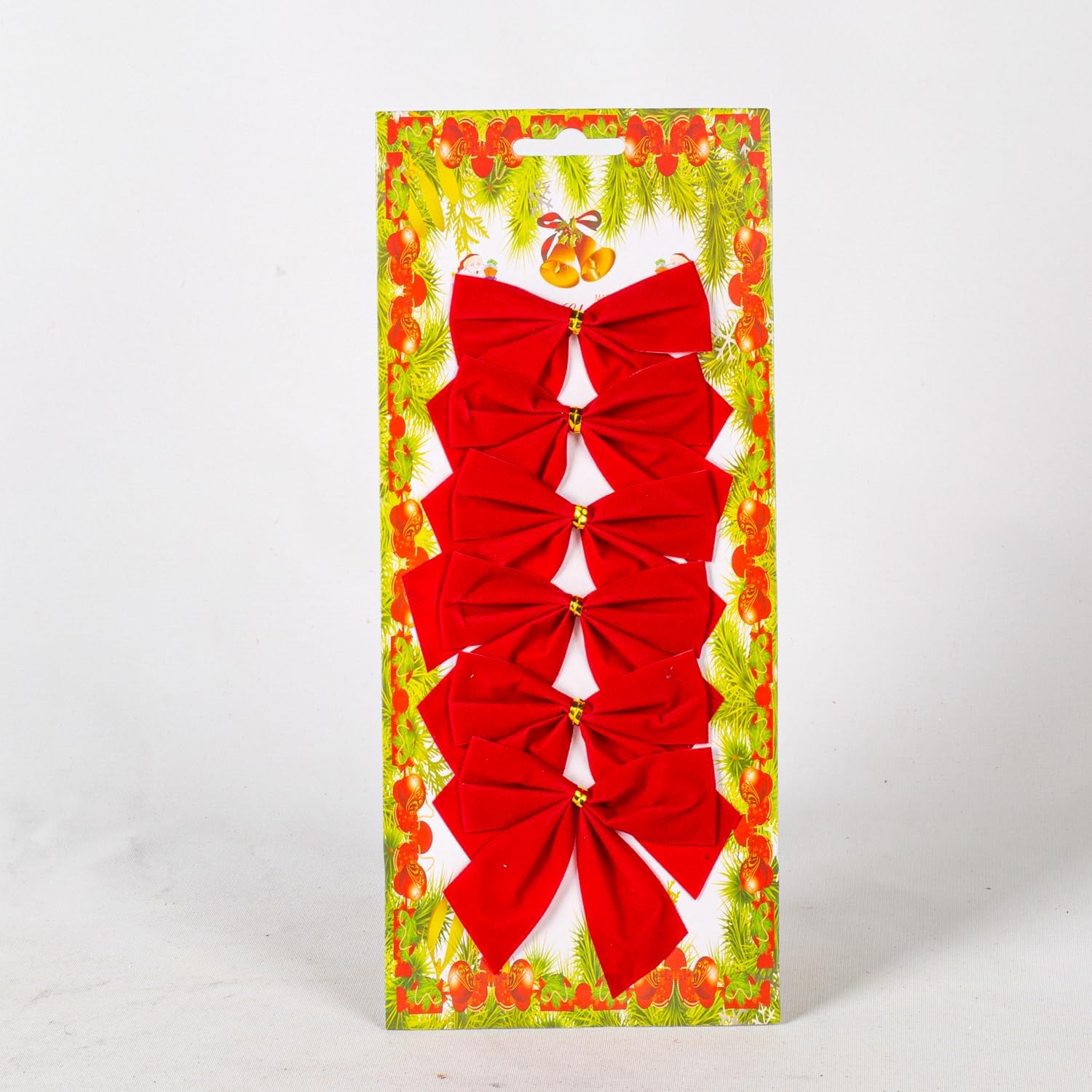 Yılbaşı Süsü Askılı Fiyonk 6'lı Paket Kırmızı 9x6 Cm.