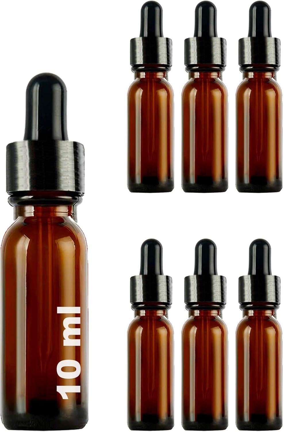 10 ml Metal Kapaklı Damlalık Dropper Şişesi Serum 10 cc Cam Şişe 6 Adet (Siyah Kapak, /Kahverengi)