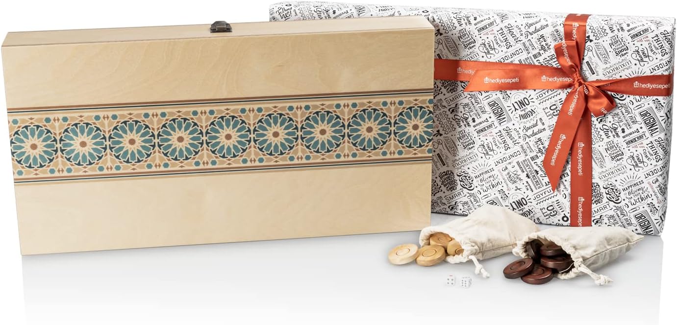 Etnik Tasarımlı El Yapımı Modern Ahşap Tavla Seti Ürün Boyutları 25 X 48 X 6,5 Cm