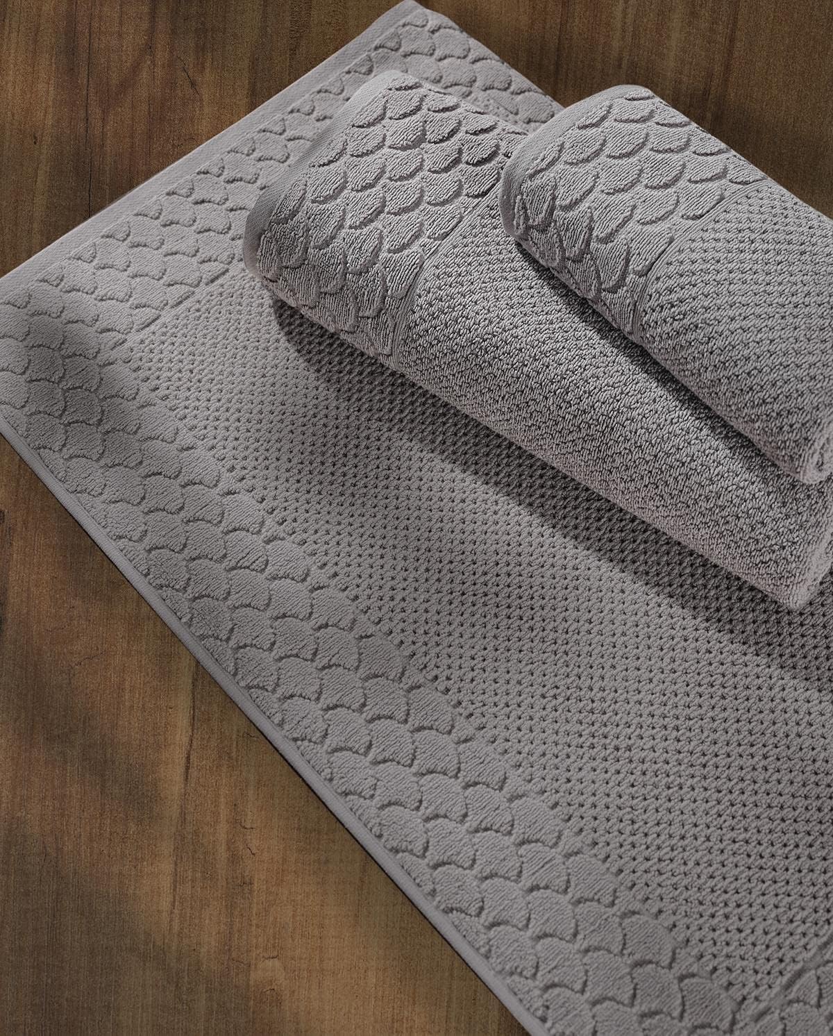 Soley | Alana | Yumuşak Pamuklu Pirinç Örgü 3'lü Havlu Seti GRİ