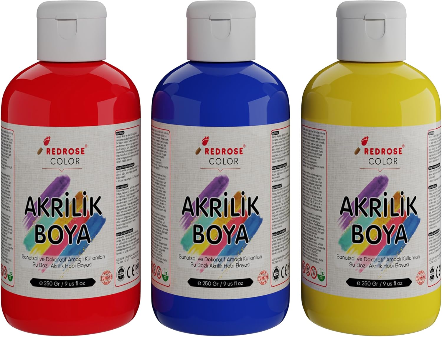Kırmızı-Mavi-Sarı Akrilik Boya 3'lü Set 3x250gr