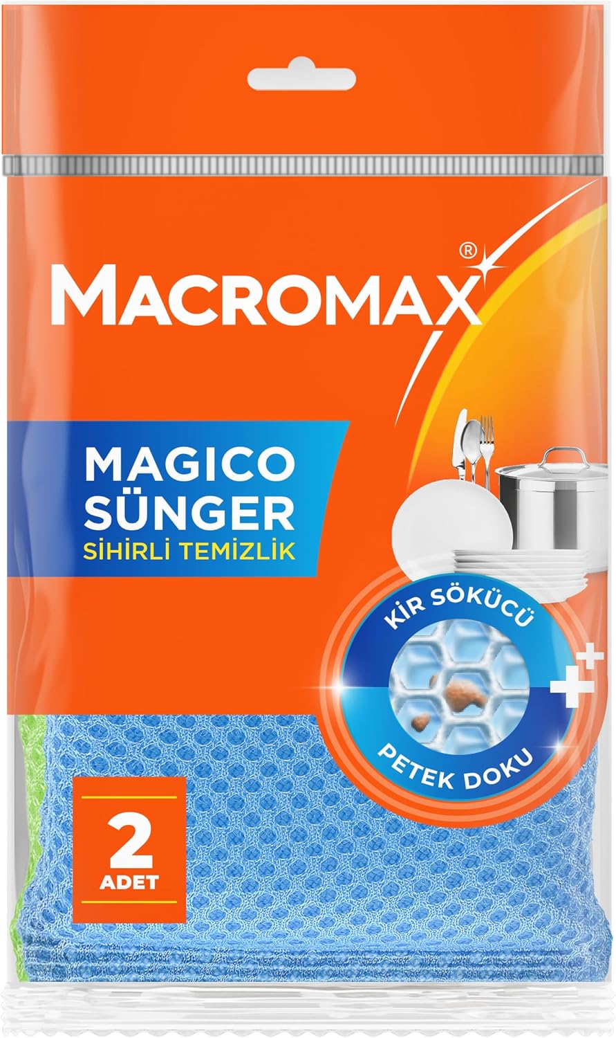 Magico Bulaşık Süngeri 2'li Paket, Petek Dokulu Çizmez Kir Sökücü Sünger