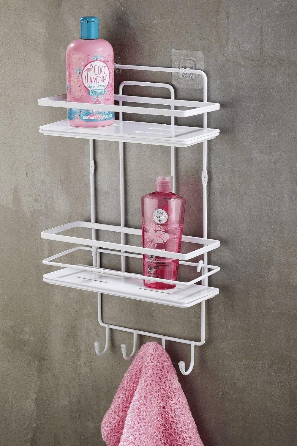 Yapışkanlı Ömür Boyu Paslanmaz Kristal Ayarlanabilir Raf Banyo Düzenleyici Şampuanlık Beyaz Lş-02