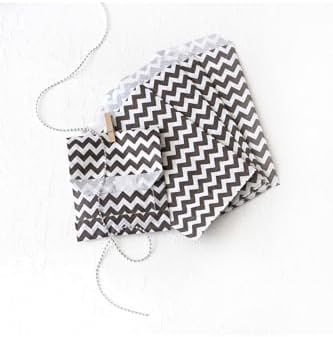 Zikzak desenli 50 adet kese kağıdı, beyaz-siyah, 11x20 cm