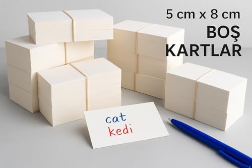 5x8 cm Boş Kartvizit, Not Kartı, Kelime Kartı, 300 gr Amerikan Bristol Kağıt, 250 Adet, Beyaz