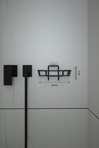 Banyo Yapışkanlı Kancalı Paslanmaz Siyah 2 Adet Düzenleyıcı Rafı Katı Sabunluk ve Bulaşık Süngerlik Seti