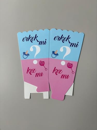 Partinity Kız mı Erkek mi Popcorn Kutusu, 8'li Set, Baby Shower ve Cinsiyet Partisi için Mısır Kutuları, Mavi-Pembe