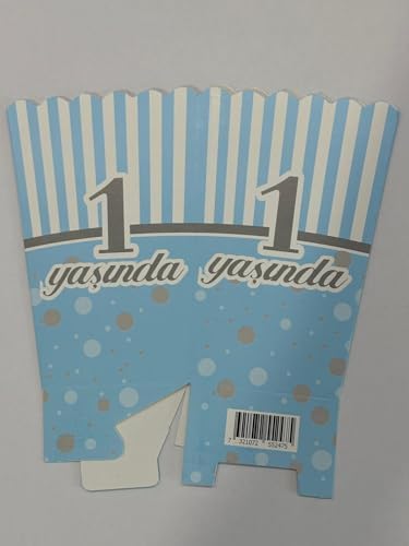 1 Yaş Erkek Doğum Günü Mavi Popcorn Mısır Kutusu – 8 Adet Mısır Kutusu Parti Süsleme ve Sunum Kutusu