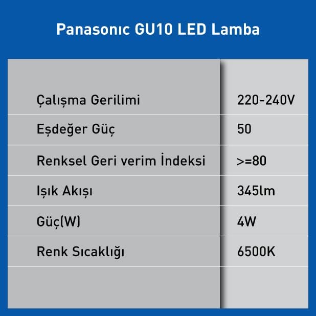 LED GU10 LAMBA, BEYAZ IŞIK 4W 345LM 6500K 60°