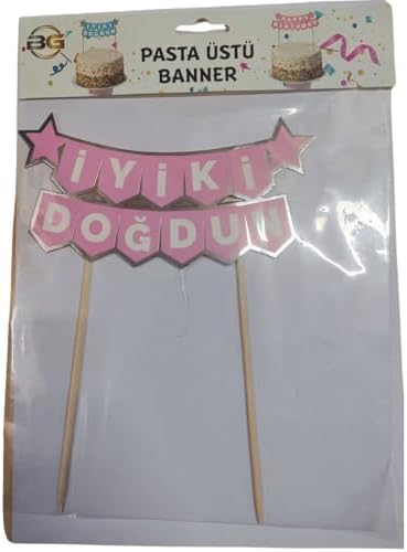Partinity İyi Ki Doğdun Pasta Üstü Banner, Pembe ve Altın Renk, 18x7 cm