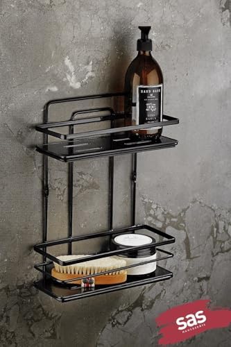 Yapışkanlı Ömür Boyu Paslanmaz Ayarlanabilir Raf Banyo Düzenleyici Şampuanlık Siyah Lş-02 Ss