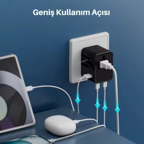 Seyahat Priz Dönüştürücü Adaptör, 25W Şarj Cihazı, 1x Usb Girişi, 2x Type-C Girişi, Uluslararası Güç Adaptörü, US, UK, EU, AU Evrensel Uyum